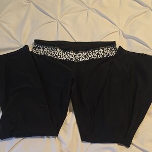 Black Yoga Pants with Leopard Print Waistband